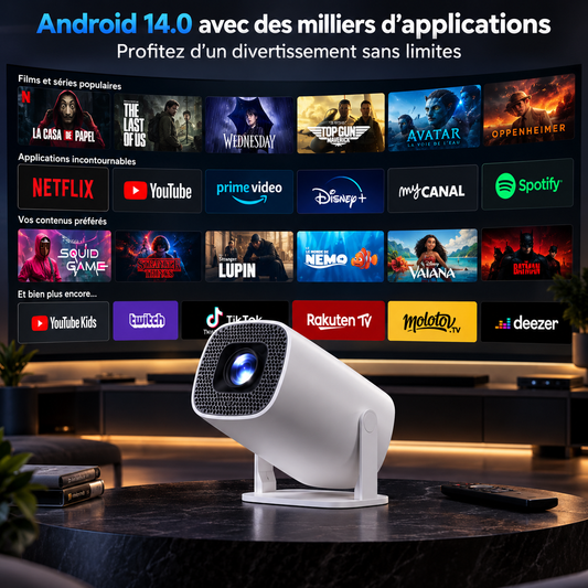 Mini Vidéoprojecteur 4K HD – Android 14, Wi-Fi 6 & 4K